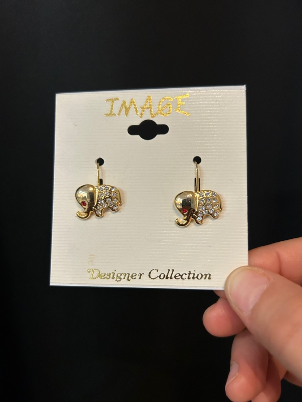 Gold Tone Elephant Drop Earrings with Clear Crystal Accents